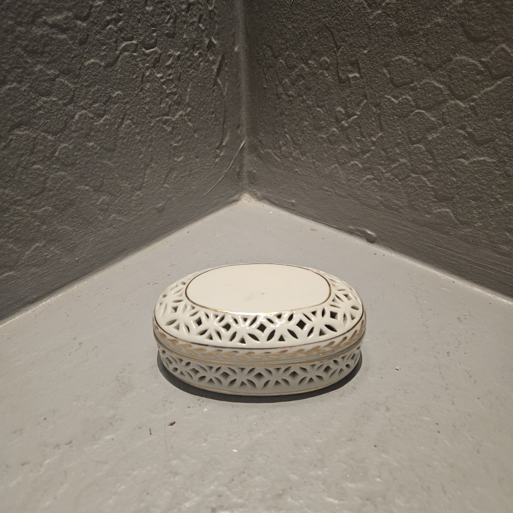 Ceramic Gold and White Trinket Dish